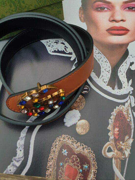 Gucci Belt Mulit Color Faux Crystals Buckle Fashion Women Accessory Size M main image 4